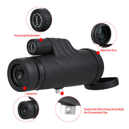 10x42 High Power Monocular Telescope HD Dual Focus Scope