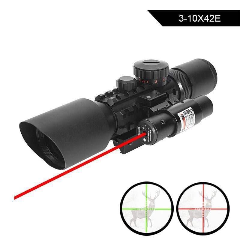 3-10X42E M9 HOLOGRAPHIC SIGHT SCOPE WIDE-FIELD RIFLESCOPE WITH RED LASER AND HERRING BONE STRUTTING - OPTICREV