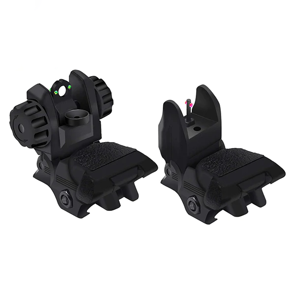 TS2 Polymer Black Fiber Optics Iron Sights Flip-up Front and Rear Sights with Red and Green Dots Fit Picatinny Weaver Rails