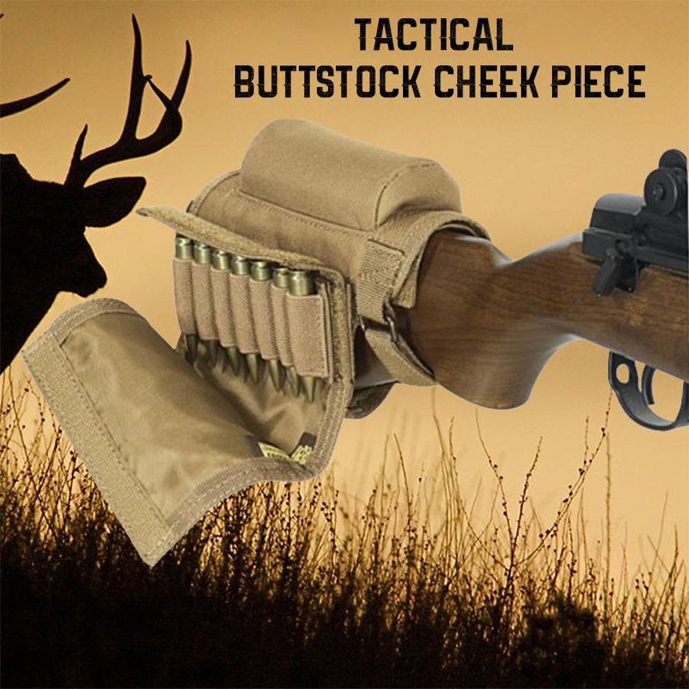 ADJUSTABLE OUTDOOR TACTICAL BUTT STOCK RIFLE CHEEK REST POUCH BULLET HOLDER NYLON RISER PAD AMMO CARTRIDGES BAG - OPTICREV